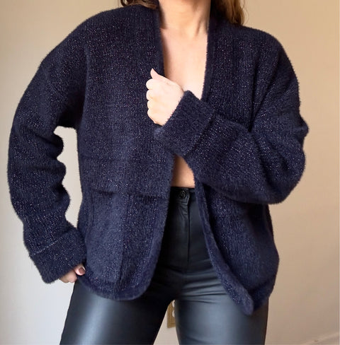 Anthropologie Cropped Navy Cardigan