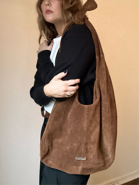 Brown Suede Hobo Bag