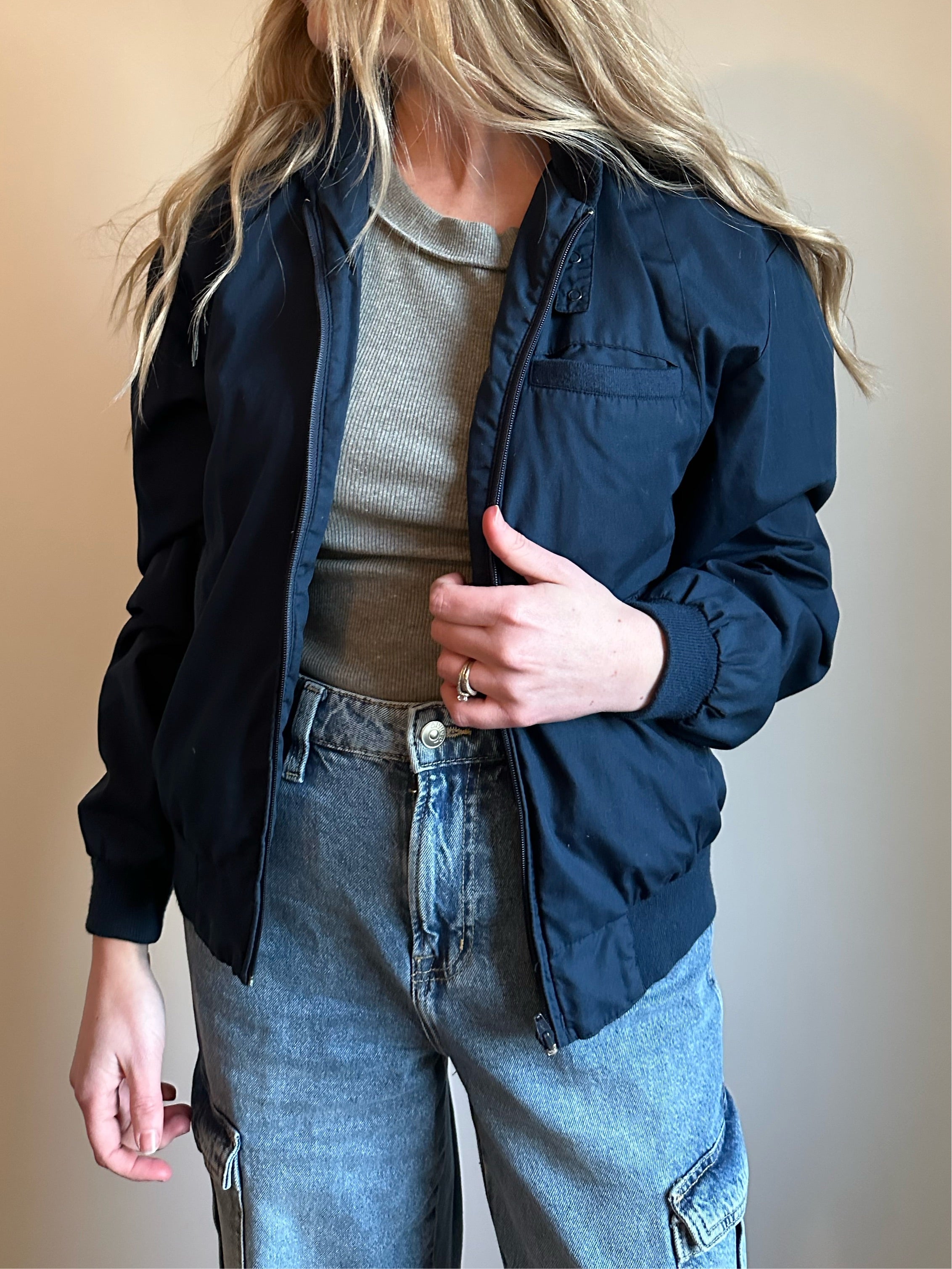 NAVY SILK TRACK JACKET