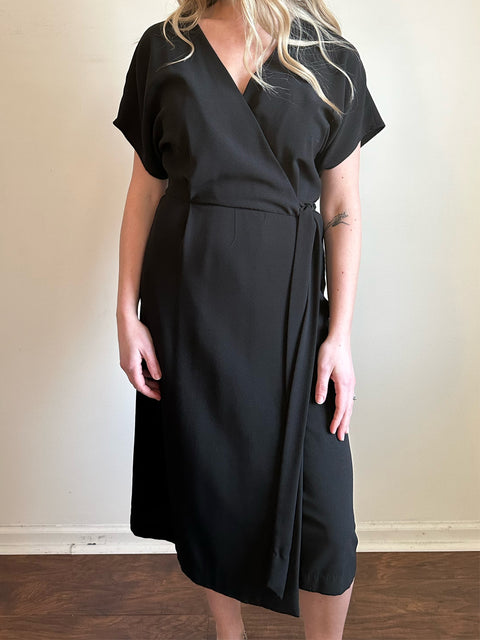 Black Wrap Midi Dress