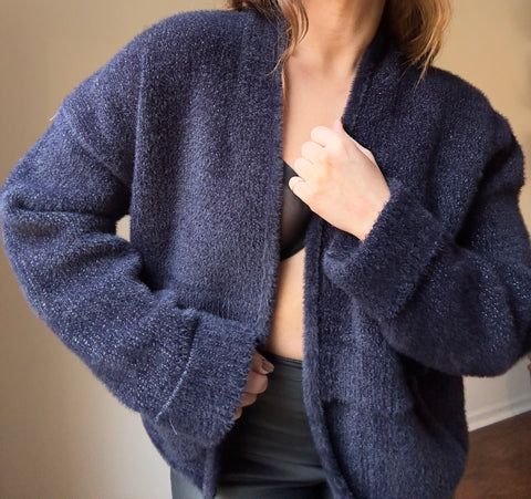 Anthropologie Cropped Navy Cardigan