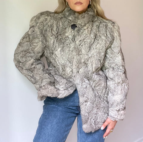 Grey Rabbit Fur Jacket
