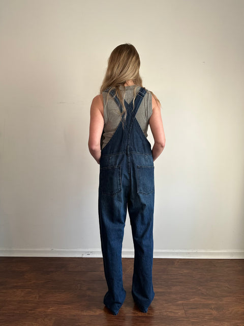 Free People Dark Denim Overalls