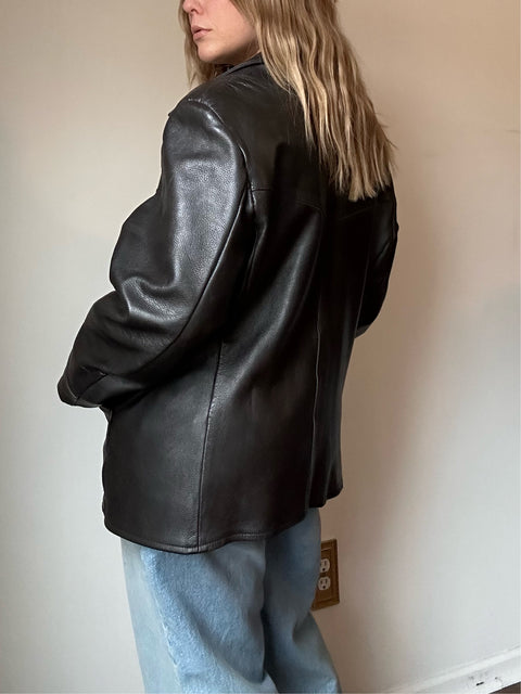 Vintage Brown Leather Boxy Jacket