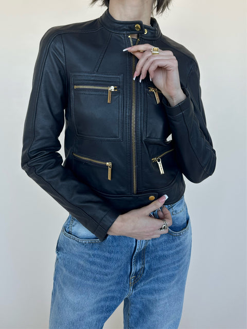 Michael Kors Navy Leather Jacket