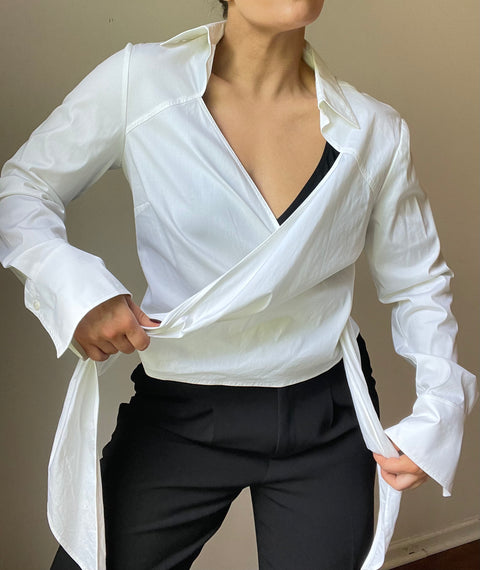 Lafayette 148 New York Wrap Cotton Blouse