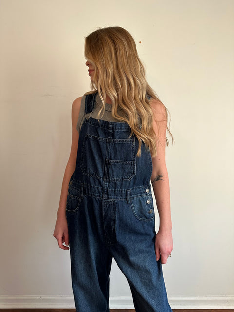 Free People Dark Denim Overalls