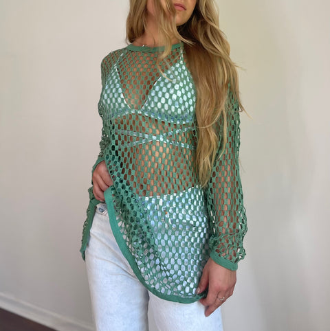 Vintage Blue Green Mesh Coverup Top