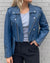 Vintage Cropped Blue Leather Moto Jacket made in the USA