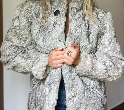 Grey Rabbit Fur Jacket