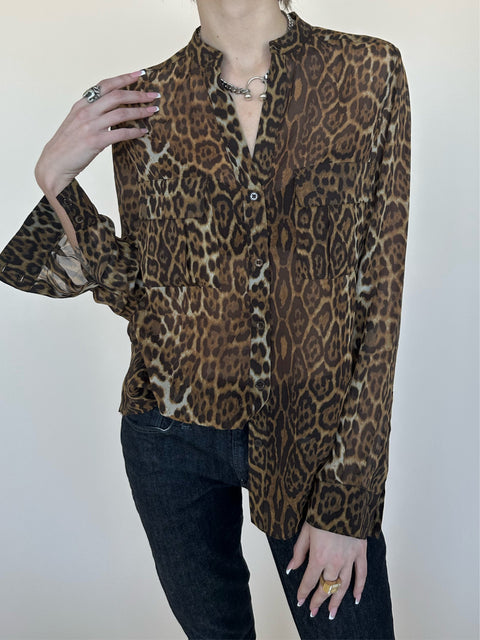 BCBG Leopard Sheer Blouse