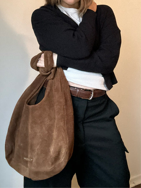 Brown Suede Hobo Bag