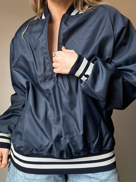 Vintage Navy Blue Pullover Cuff Track Jacket