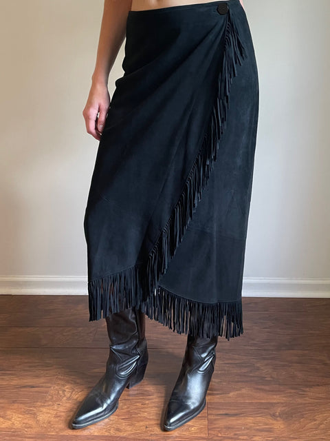 Vintage IRKA Leather Fringe Wrap Skirt