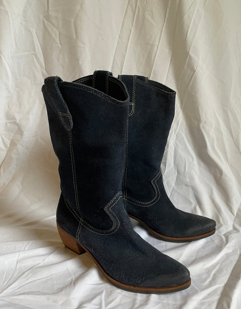 Matisse Navy Suede Distressed Cowgirl Boots