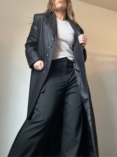 Vintage Black Shine Trench