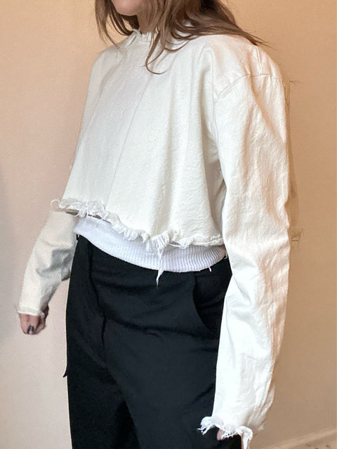 Distressed Cotton Cropped Shirt