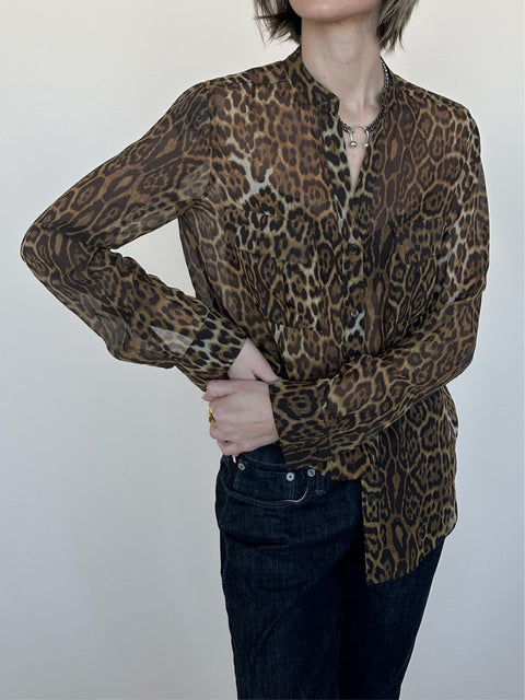 BCBG Leopard Sheer Blouse