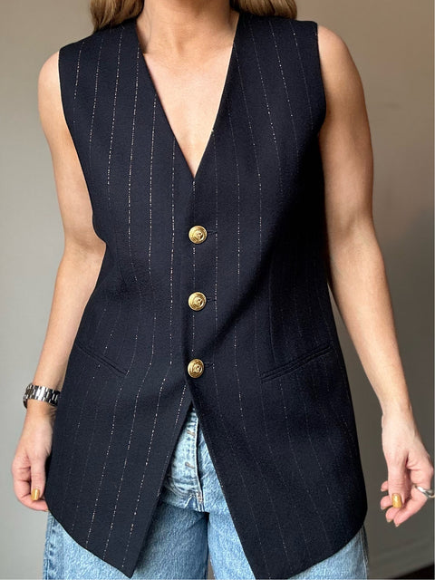 Vintage Navy Pinstripe Tuxedo Vest