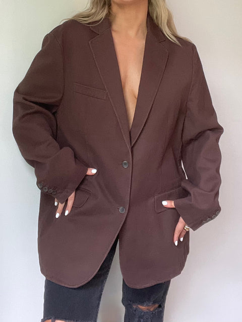 Brown Consencus Sportswear Cotton Oversized Blazer