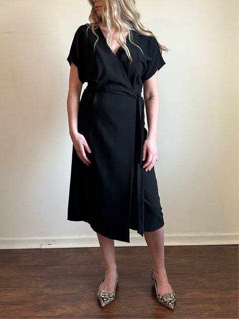 Black Wrap Midi Dress