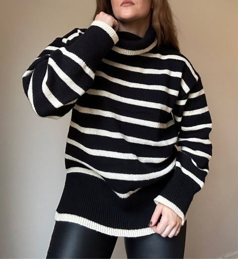 Black and Ivory Striped Sweater